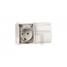 Блок, розетка с заземлением Schuko 16А 250В + выключатель одноклавишный 10А 250В, IP54, S15 Aqua, сл 1594511-031