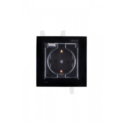 Розетка 2Р+Е Schuko, со шторками, с крышкой, IP44, 16А, 250В, винтовой зажим, черный 1590450-032