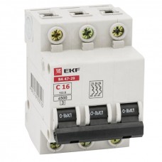 Автоматический выключатель 3P 16А (C) 4,5кА ВА 47-29 EKF Basic mcb4729-3-16C