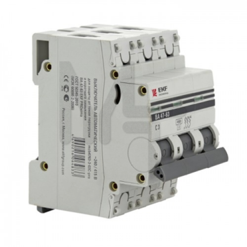 Автоматический выключатель 3P 10А (C) 4,5kA ВА 47-63 EKF PROxima mcb4763-3-10C-pro