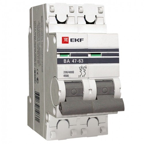 Автоматический выключатель 2P 50А (В) 4,5kA ВА 47-63 EKF PROxima mcb4763-2-50B-pro