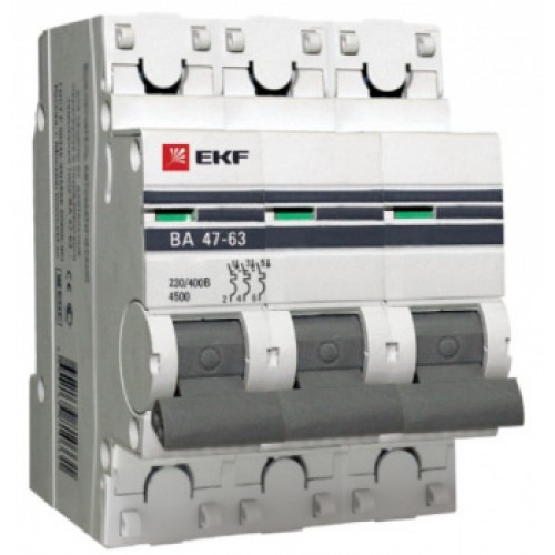 Автоматический выключатель 3P 16А (В) 4,5kA ВА 47-63 EKF PROxima mcb4763-3-16B-pro