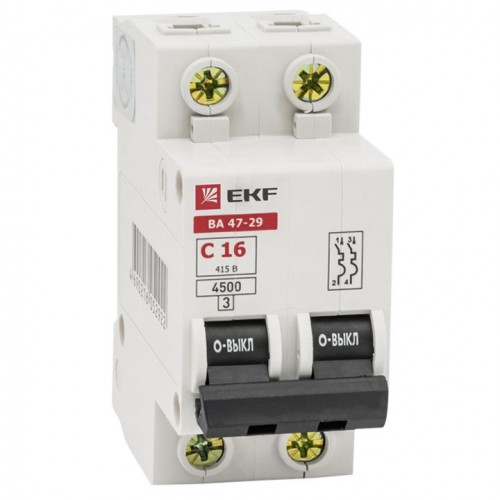 Автоматический выключатель 2P 63А (C) 4,5кА ВА 47-29 EKF Basic mcb4729-2-63C