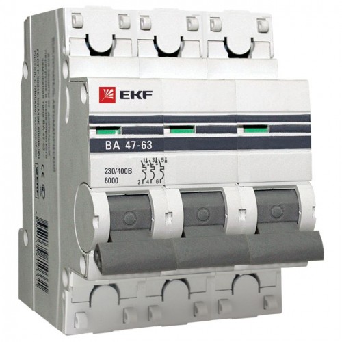 Автоматический выключатель 3P 32А (C) 6кА ВА 47-63 EKF PROxima mcb4763-6-3-32C-pro