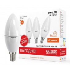 Лампа Gauss LED Elementary Свеча 6W E14 420lm 3000K 1/40 33116T