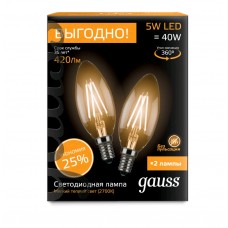 Лампа Gauss LED Filament Candle E14 5W 2700К (2 лампы в упаковке) 103801105P