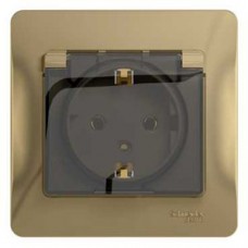Glossa Титан Розетка с заземлением со шторками с крышкой, IP20 (в сборе с рамкой) GSL000446