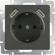 Розетка с заземлением, шторками и USBх2 / WL08-SKGS-USBx2-IP20 (черный матовый) a051617