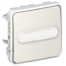 Legrand Plexo Белый Выключатель кнопочный с подсветкой  Н.О. контакт, с держателем этикетки 10A 69633