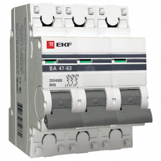 Автоматический выключатель 3P 40А (D) 6кА ВА 47-63 EKF PROxima mcb4763-6-3-40D-pro