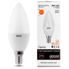 Лампа Gauss LED Elementary Свеча 8W E14 560lm 6500K 1/10/100 33138