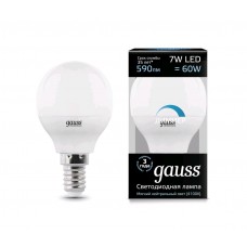 Лампа Gauss LED Шар-dim E14 7W 590lm 4100К диммируемая 1/10/100 105101207-D