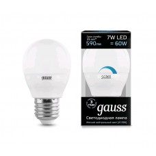 Лампа Gauss LED Шар-dim E27 7W 590lm 4100К диммируемая 1/10/100 105102207-D