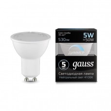 Лампа Gauss LED MR16 GU10-dim 5W 530lm 4100K  диммируемая 1/10/100 101506205-D