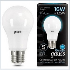 Лампа Gauss LED A60 16W E27 1470lm 4100K 1/10/50 102502216