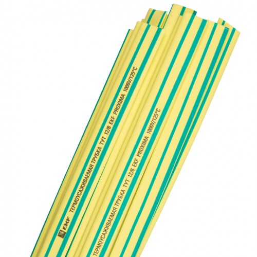 Термоусаживаемая трубка ТУТ 16/8 желто-зеленая в отрезках по 1м EKF PROxima tut-16-yg-1m