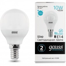 Лампа Gauss LED Elementary Шар 12W 880lm E14 3000K 1/10/100 53112
