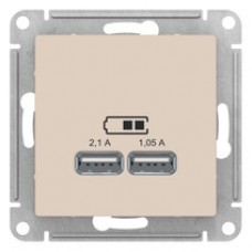 AtlasDesign Беж Розетка USB, 5В, 1 порт x 2,1 А, 2 порта х 1,05 А, механизм ATN000233
