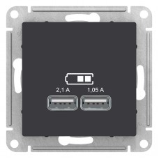 AtlasDesign Карбон Розетка USB, 5В, 1 порт x 2,1 А, 2 порта х 1,05 А, механизм ATN001033