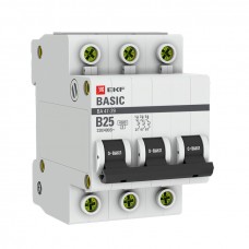 Автоматический выключатель 3P 25А (B) 4,5кА ВА 47-29 EKF Basic mcb4729-3-25-B