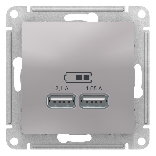 AtlasDesign Алюминий Розетка USB, 5В, 1 порт x 2,1 А, 2 порта х 1,05 А,механизм ATN000333