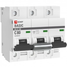 Автоматический выключатель 3P  80А (C) 10kA ВА 47-100 EKF Basic mcb47100-3-80C-bas