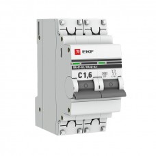 Автоматический выключатель 2P 1,6А (C) 4,5kA ВА 47-63 EKF PROxima mcb4763-2-1.6C-pro