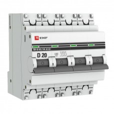 Автоматический выключатель 4P 20А (D) 4,5kA ВА 47-63 EKF PROxima mcb4763-4-20D-pro
