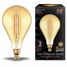 Лампа Gauss LED Vintage Filament Straight PS160 6W E27 160*290mm Amber 890lm 2700K 179802118