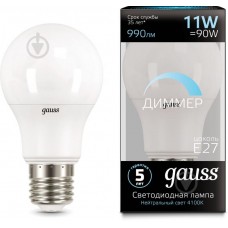 Лампа Gauss A60 11W 990lm 6500К E27 диммируемая LED 1/10/50 102502311-D