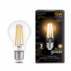 Лампа Gauss Filament А60 15W 1400lm 2700К Е27 LED 1/10/40 102902115